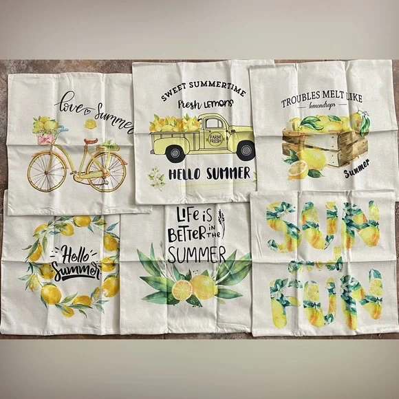 Summer Outdoor Home Decor Throw Yellow Lemon Zipper Pillow Covers Set of 6 - Picture 2 of 8